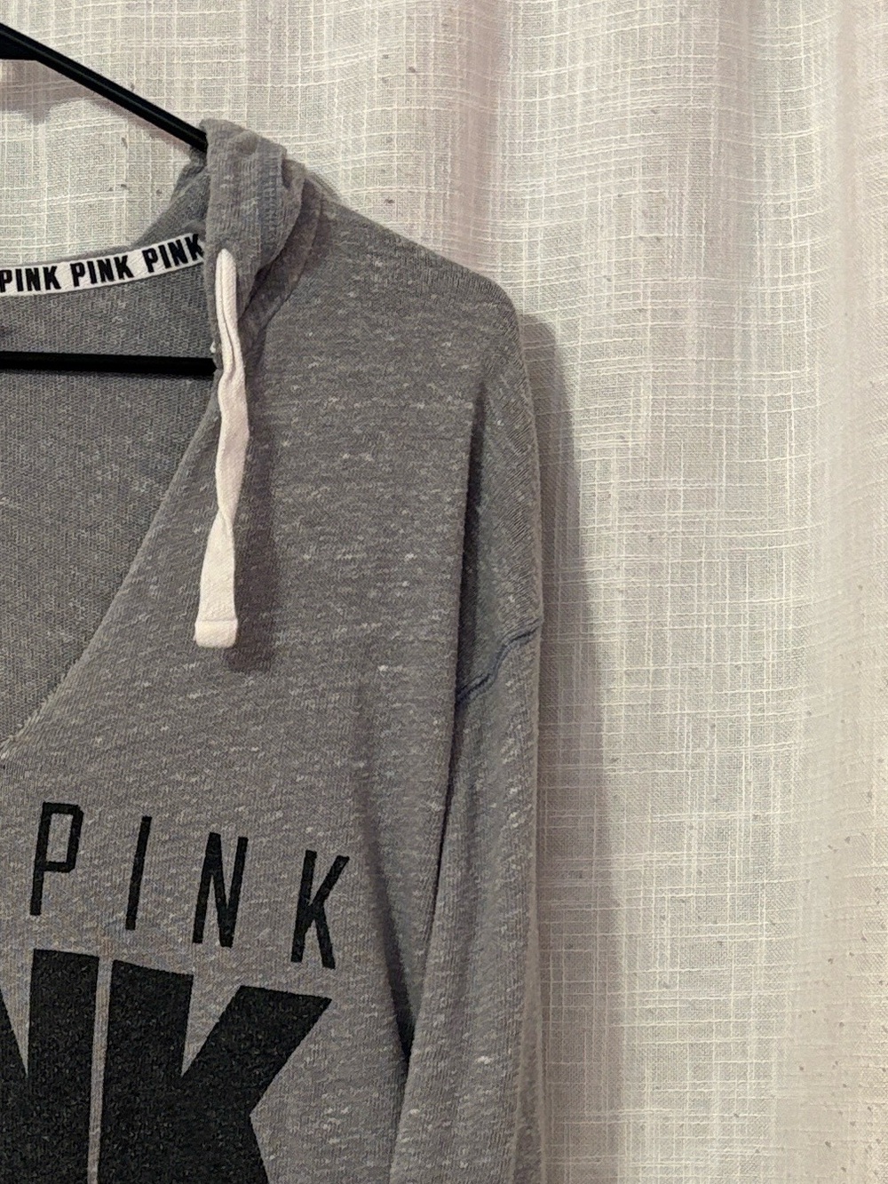 PINK Gray LOVE PINK V Neck Slouchy Athletic Hoodie - Picture 7 of 12